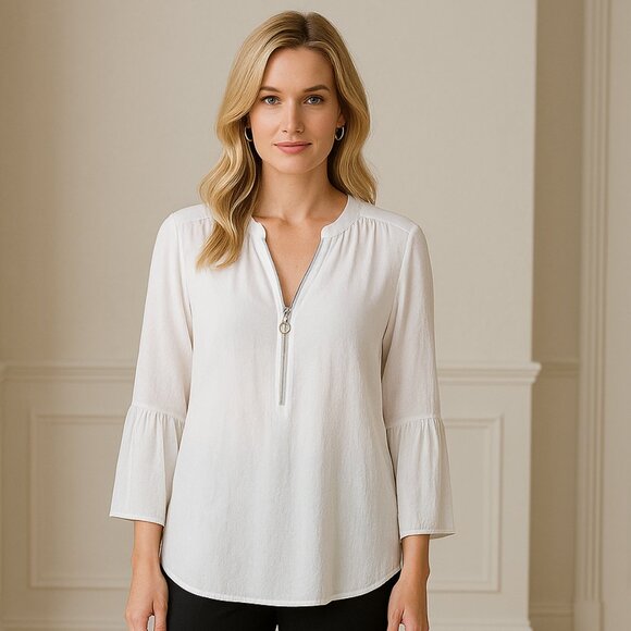 Michael Kors white chiffon zip front pullover blouse - Picture 1 of 8